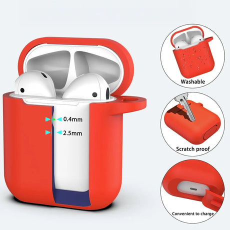 Silikon Schutzhülle für AirPods 1 / 2 mit Soft-Touch Oberfläche, Karabiner und LED-Sichtfenster - ideal für Alltag, Sport und Reisen