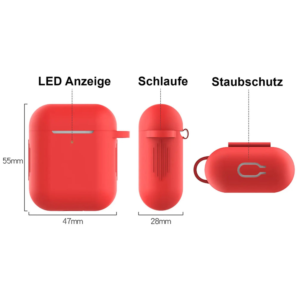 Silikon Schutzhülle für AirPods 1 / 2 mit Soft-Touch Oberfläche, Karabiner und LED-Sichtfenster - ideal für Alltag, Sport und Reisen