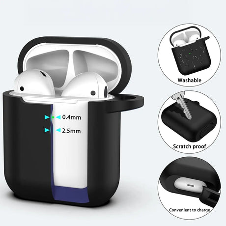 Silikon Schutzhülle für AirPods 1 / 2 mit Soft-Touch Oberfläche, Karabiner und LED-Sichtfenster - ideal für Alltag, Sport und Reisen