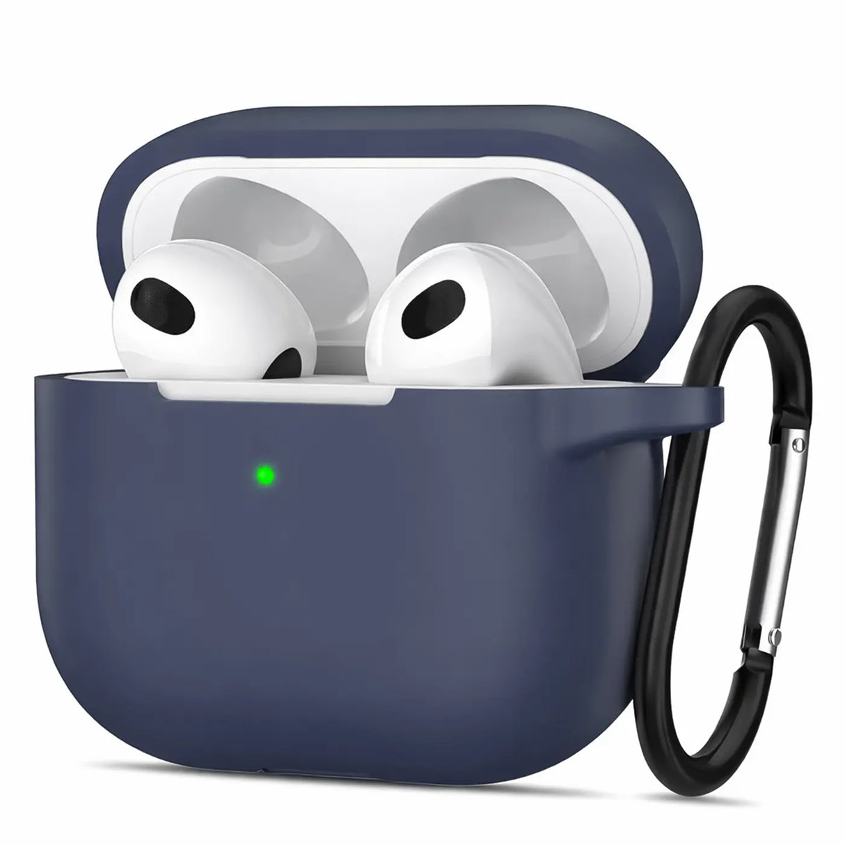 Silikon Schutzhülle für AirPods 3 mit Soft-Touch Oberfläche, Karabiner und LED-Sichtfenster - ideal für Alltag, Sport und Reisen