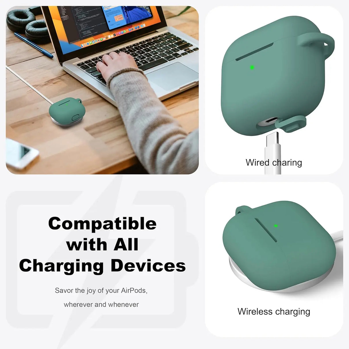 Silikon Schutzhülle für AirPods 3 mit Soft-Touch Oberfläche, Karabiner und LED-Sichtfenster - ideal für Alltag, Sport und Reisen