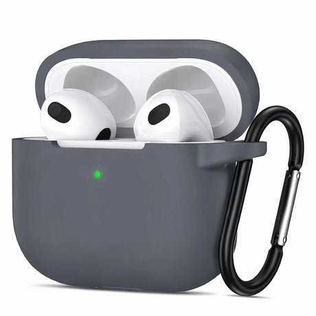 Silikon Schutzhülle für AirPods 3 mit Soft-Touch Oberfläche, Karabiner und LED-Sichtfenster - ideal für Alltag, Sport und Reisen
