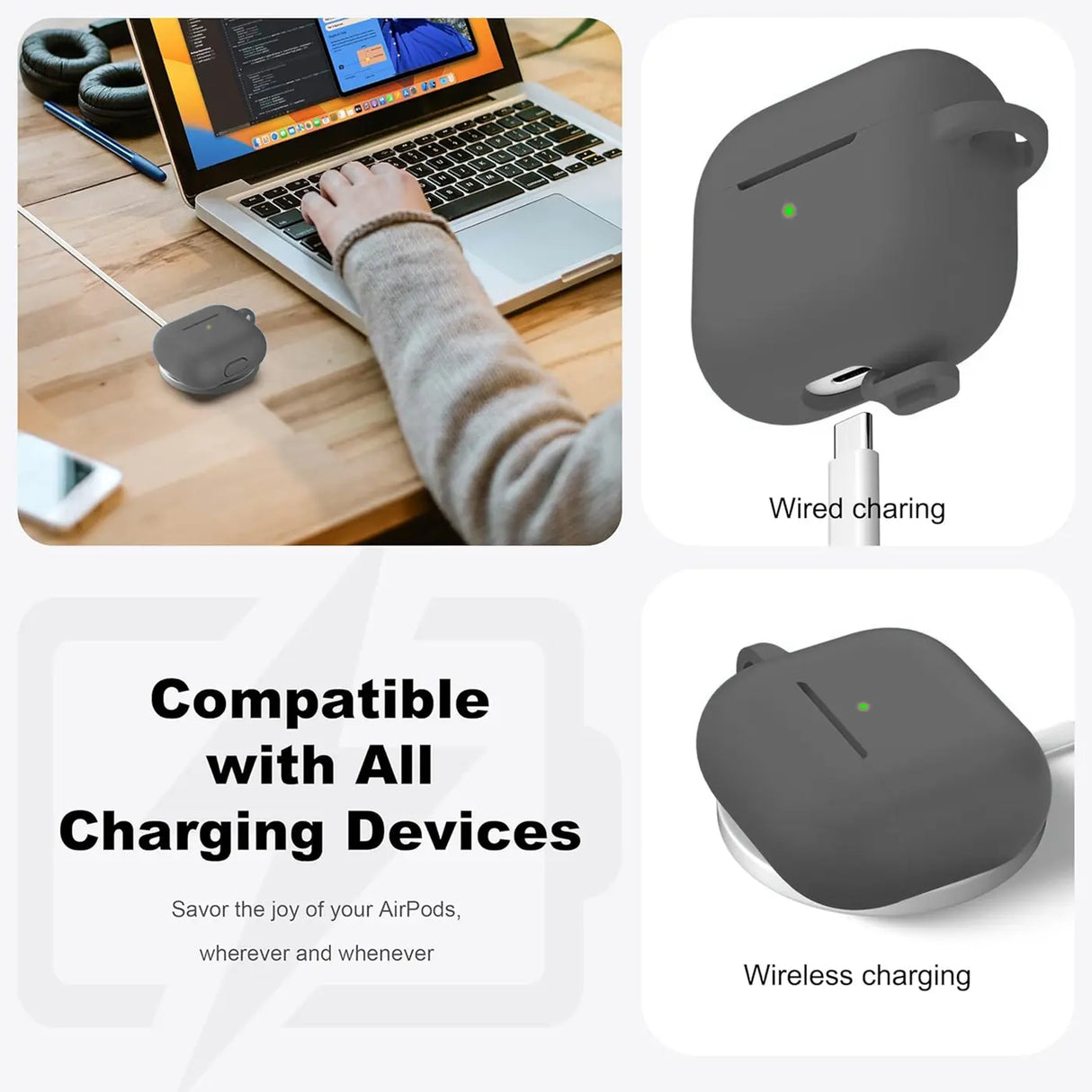 Silikon Schutzhülle für AirPods 3 mit Soft-Touch Oberfläche, Karabiner und LED-Sichtfenster - ideal für Alltag, Sport und Reisen