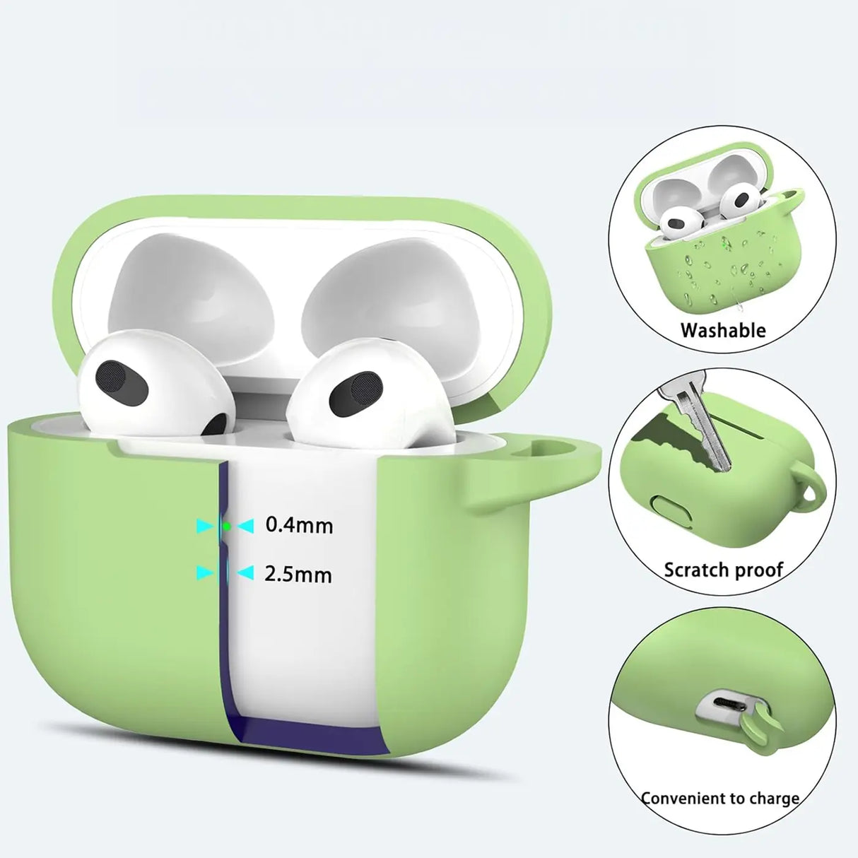 Silikon Schutzhülle für AirPods 3 mit Soft-Touch Oberfläche, Karabiner und LED-Sichtfenster - ideal für Alltag, Sport und Reisen