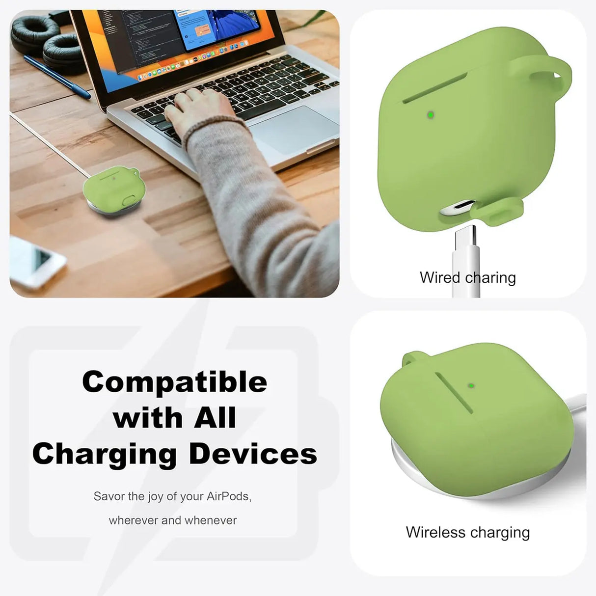 Silikon Schutzhülle für AirPods 3 mit Soft-Touch Oberfläche, Karabiner und LED-Sichtfenster - ideal für Alltag, Sport und Reisen