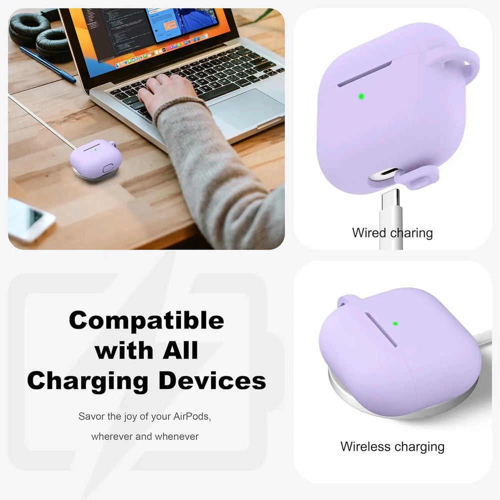 Silikon Schutzhülle für AirPods 3 mit Soft-Touch Oberfläche, Karabiner und LED-Sichtfenster - ideal für Alltag, Sport und Reisen