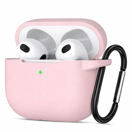 Silikon Schutzhülle für AirPods 3 mit Soft-Touch Oberfläche, Karabiner und LED-Sichtfenster - ideal für Alltag, Sport und Reisen