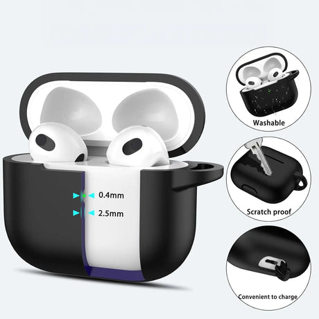Silikon Schutzhülle für AirPods 3 mit Soft-Touch Oberfläche, Karabiner und LED-Sichtfenster - ideal für Alltag, Sport und Reisen