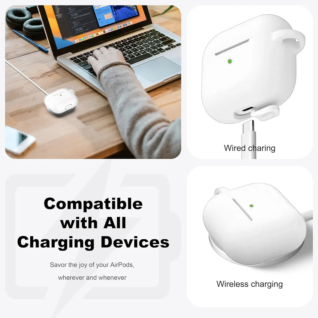 Silikon Schutzhülle für AirPods 3 mit Soft-Touch Oberfläche, Karabiner und LED-Sichtfenster - ideal für Alltag, Sport und Reisen