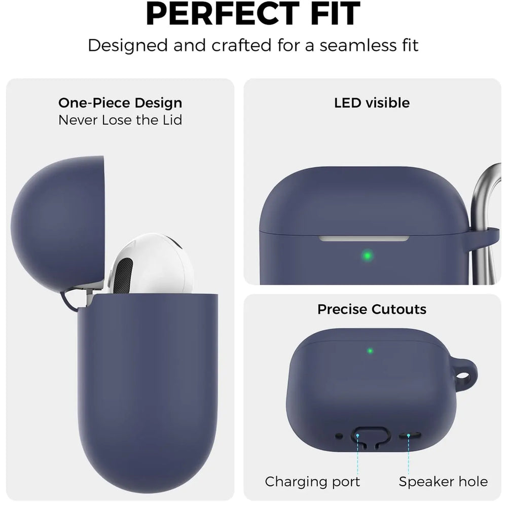 Silikon Schutzhülle für AirPods 4 mit Soft-Touch Oberfläche, Karabiner und LED-Sichtfenster - ideal für Alltag, Sport und Reisen