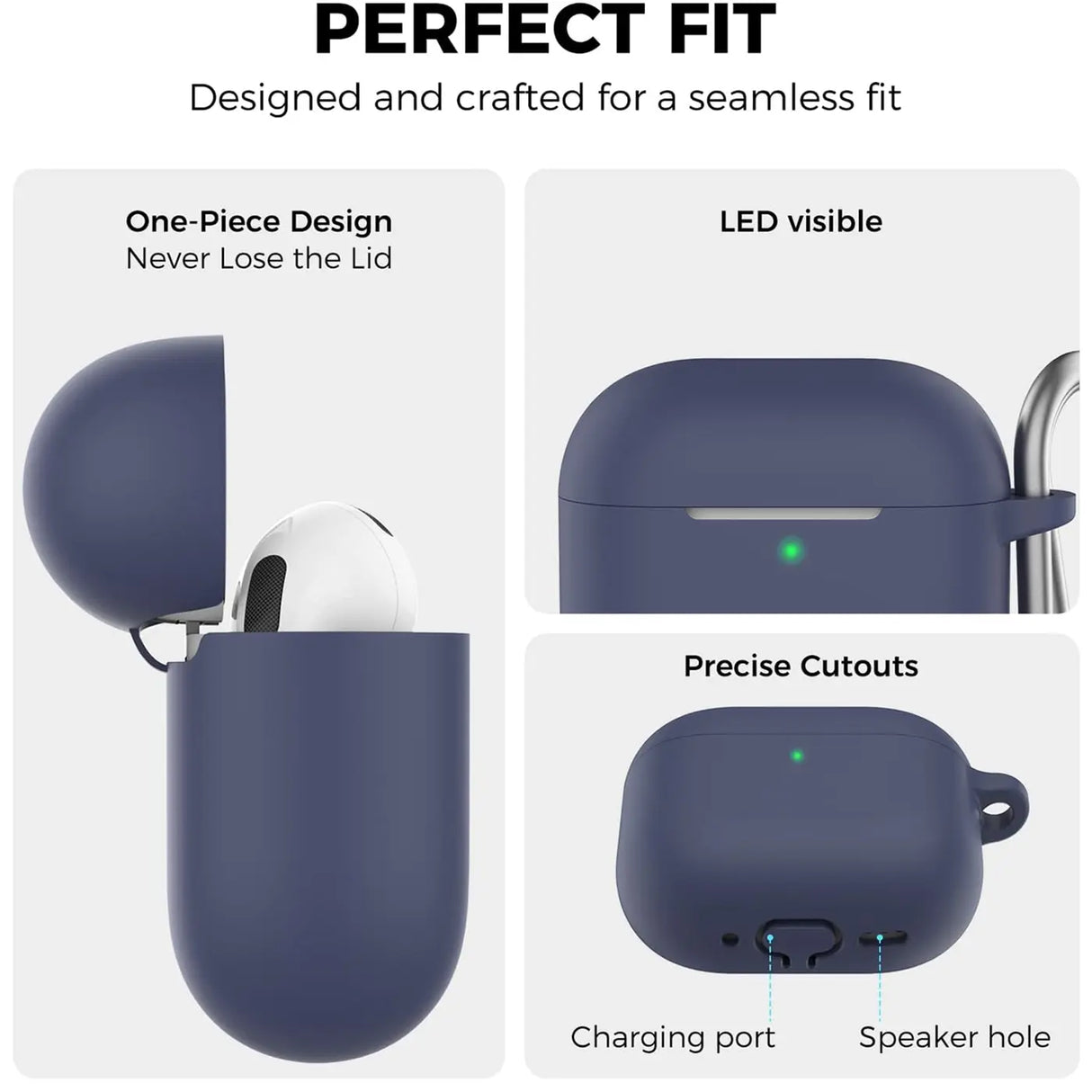 Silikon Schutzhülle für AirPods 4 mit Soft-Touch Oberfläche, Karabiner und LED-Sichtfenster - ideal für Alltag, Sport und Reisen