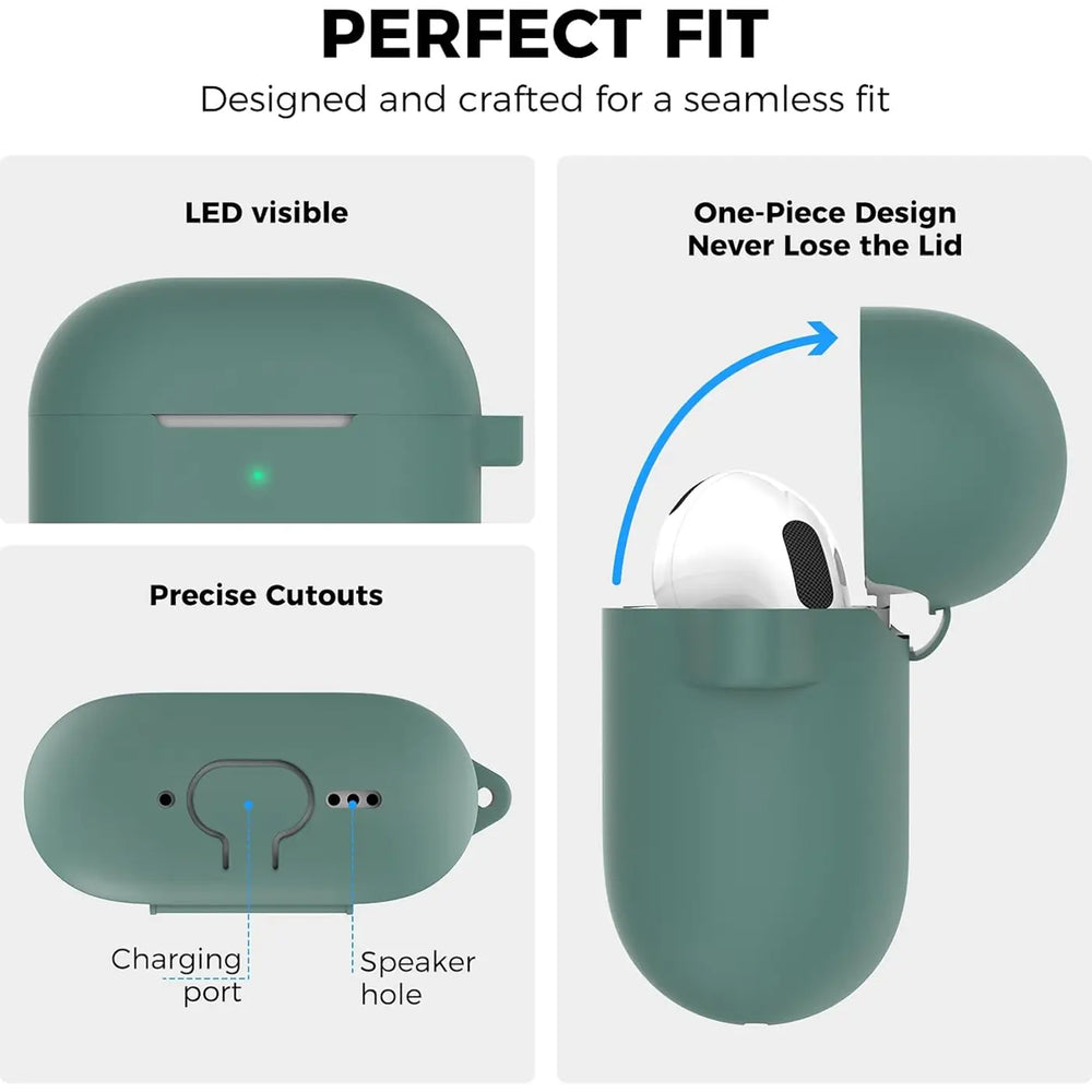 Silikon Schutzhülle für AirPods 4 mit Soft-Touch Oberfläche, Karabiner und LED-Sichtfenster - ideal für Alltag, Sport und Reisen