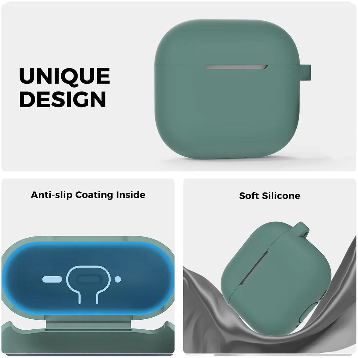 Silikon Schutzhülle für AirPods 4 mit Soft-Touch Oberfläche, Karabiner und LED-Sichtfenster - ideal für Alltag, Sport und Reisen