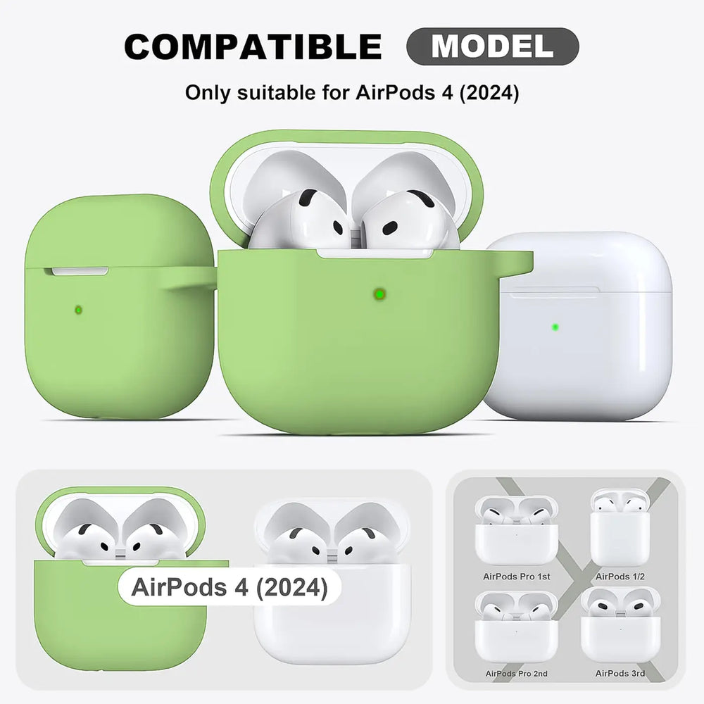 Silikon Schutzhülle für AirPods 4 mit Soft-Touch Oberfläche, Karabiner und LED-Sichtfenster - ideal für Alltag, Sport und Reisen