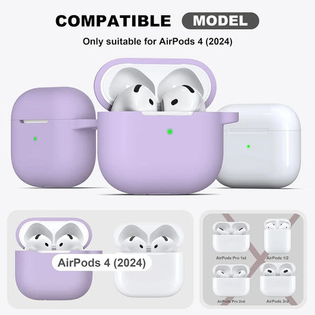 Silikon Schutzhülle für AirPods 4 mit Soft-Touch Oberfläche, Karabiner und LED-Sichtfenster - ideal für Alltag, Sport und Reisen