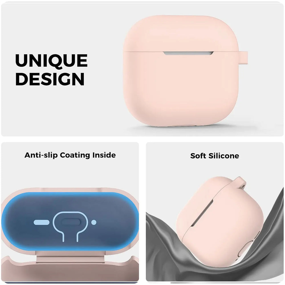 Silikon Schutzhülle für AirPods 4 mit Soft-Touch Oberfläche, Karabiner und LED-Sichtfenster - ideal für Alltag, Sport und Reisen