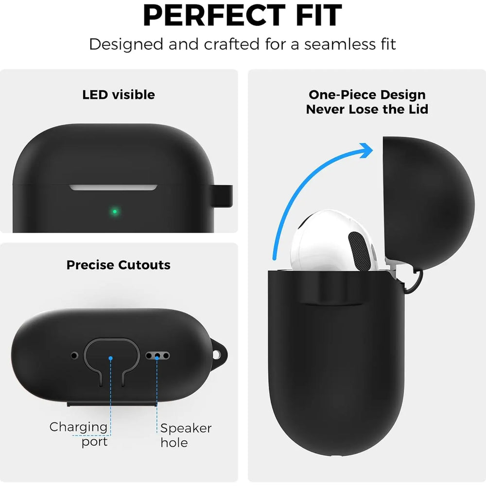 Silikon Schutzhülle für AirPods 4 mit Soft-Touch Oberfläche, Karabiner und LED-Sichtfenster - ideal für Alltag, Sport und Reisen