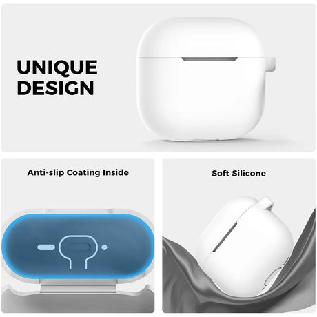 Silikon Schutzhülle für AirPods 4 mit Soft-Touch Oberfläche, Karabiner und LED-Sichtfenster - ideal für Alltag, Sport und Reisen