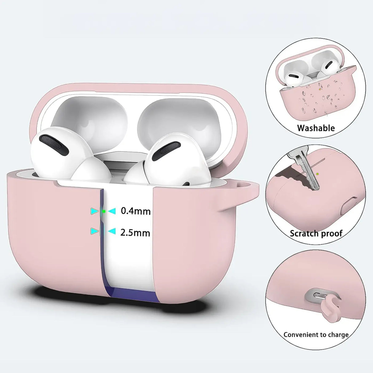 Silikon Schutzhülle für AirPods Pro 1 mit Soft-Touch Oberfläche, Karabiner und LED-Sichtfenster - ideal für Alltag, Sport und Reisen