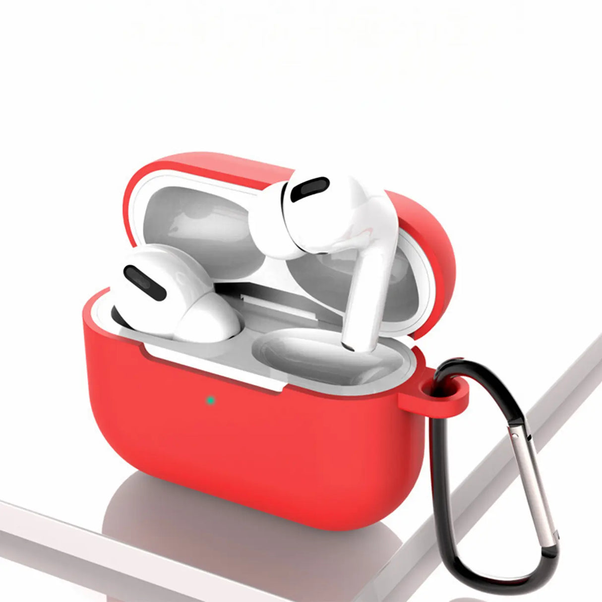 Silikon Schutzhülle für AirPods Pro 1 mit Soft-Touch Oberfläche, Karabiner und LED-Sichtfenster - ideal für Alltag, Sport und Reisen