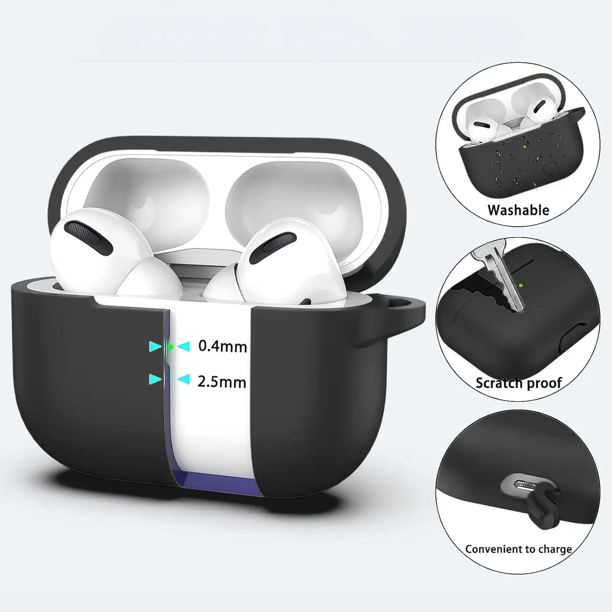 Silikon Schutzhülle für AirPods Pro 1 mit Soft-Touch Oberfläche, Karabiner und LED-Sichtfenster - ideal für Alltag, Sport und Reisen