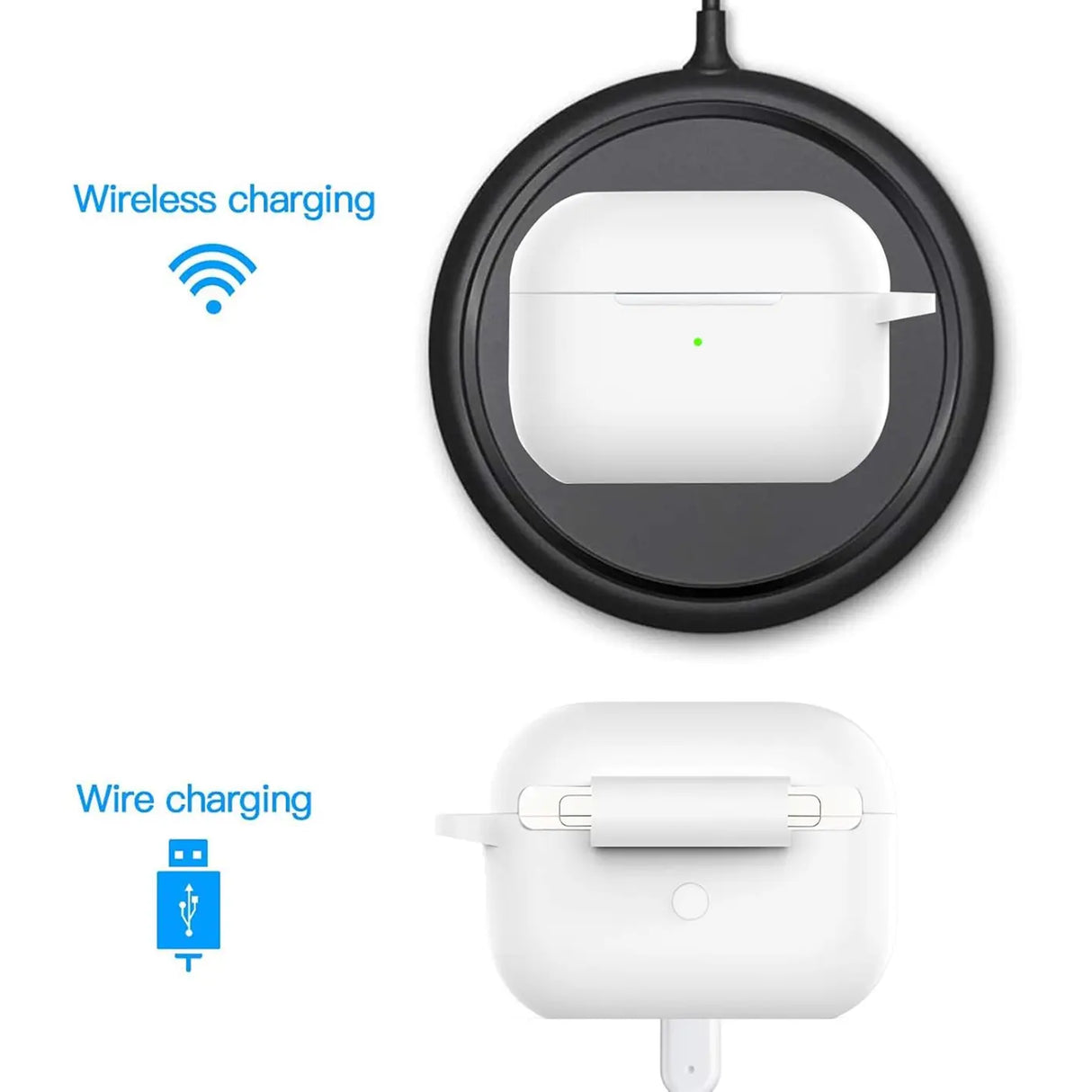 Silikon Schutzhülle für AirPods Pro 1 mit Soft-Touch Oberfläche, Karabiner und LED-Sichtfenster - ideal für Alltag, Sport und Reisen