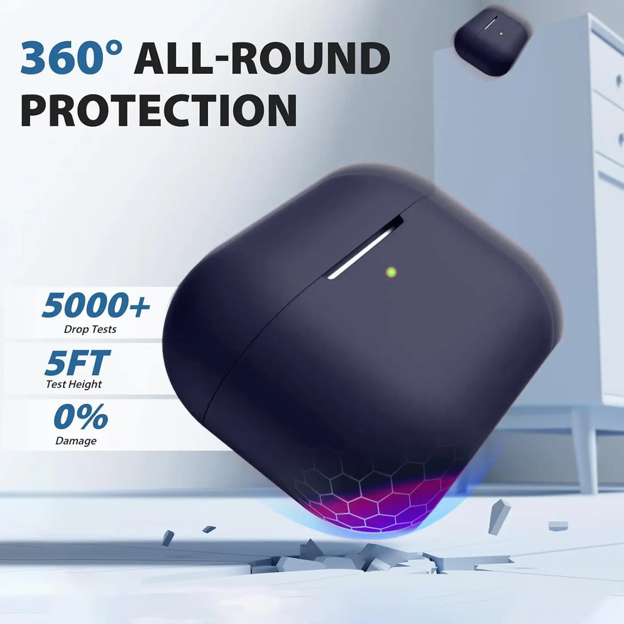 Silikon Schutzhülle für AirPods Pro 2 mit Soft-Touch Oberfläche, Karabiner und LED-Sichtfenster - ideal für Alltag, Sport und Reisen