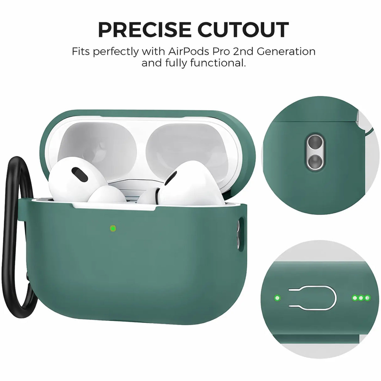 Silikon Schutzhülle für AirPods Pro 2 mit Soft-Touch Oberfläche, Karabiner und LED-Sichtfenster - ideal für Alltag, Sport und Reisen