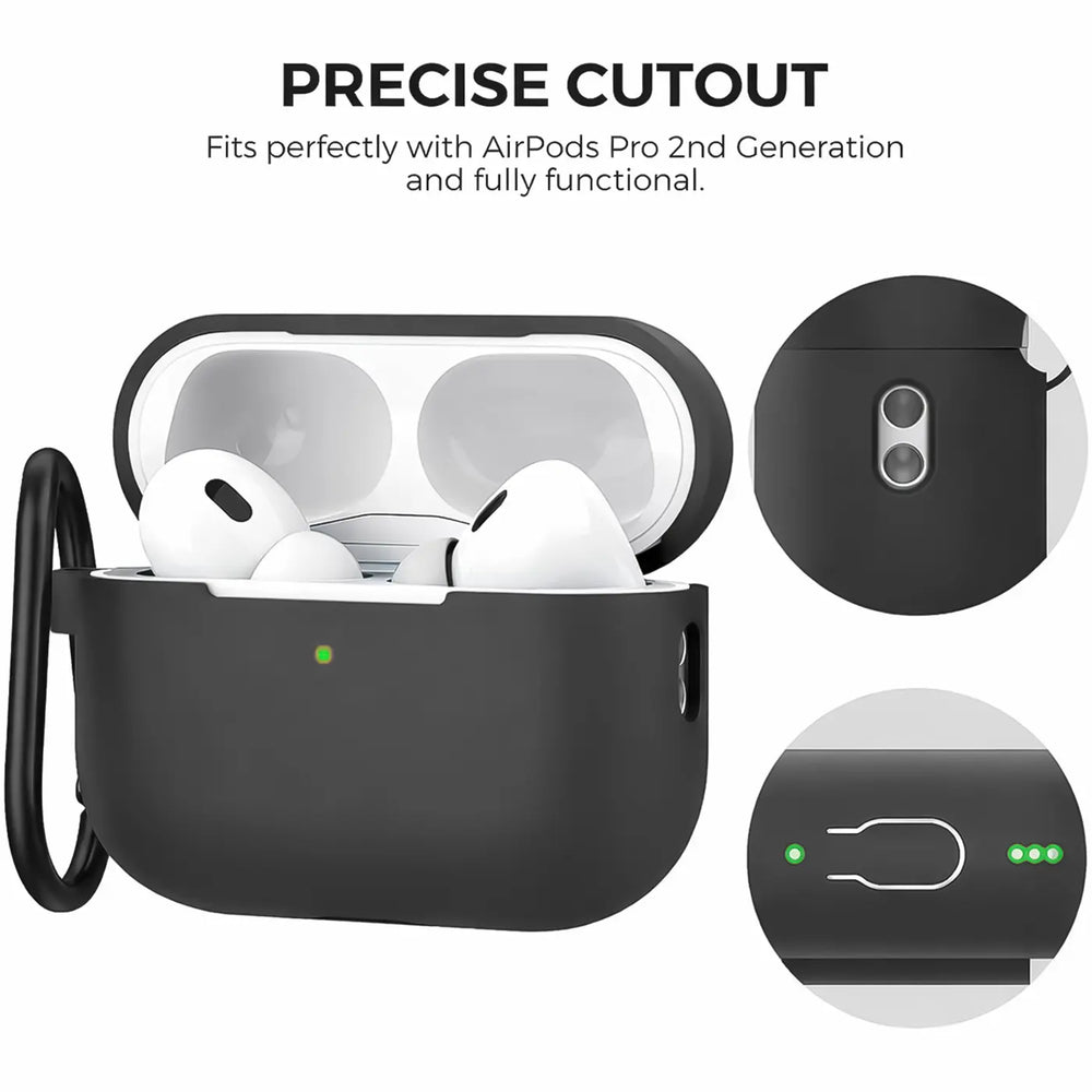 Silikon Schutzhülle für AirPods Pro 2 mit Soft-Touch Oberfläche, Karabiner und LED-Sichtfenster - ideal für Alltag, Sport und Reisen
