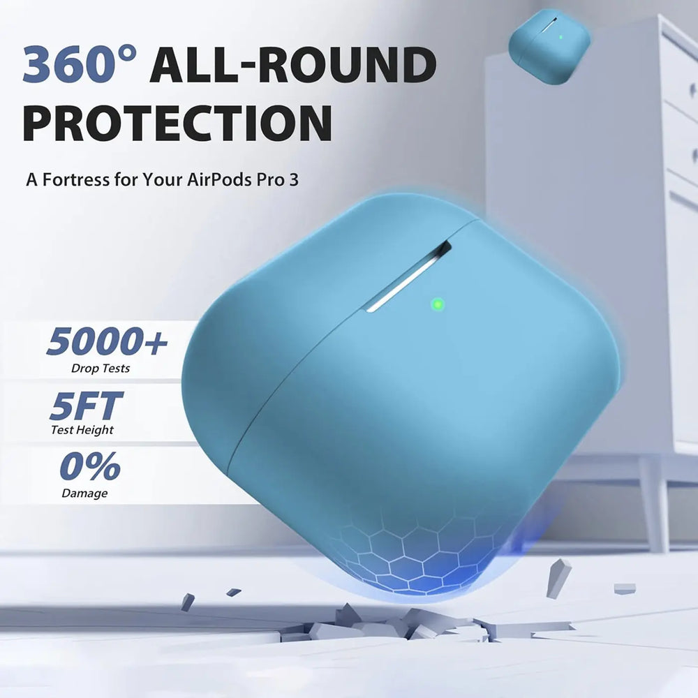 Silikon Schutzhülle für AirPods Pro 3 mit Soft-Touch Oberfläche, Karabiner und LED-Sichtfenster - ideal für Alltag, Sport und Reisen