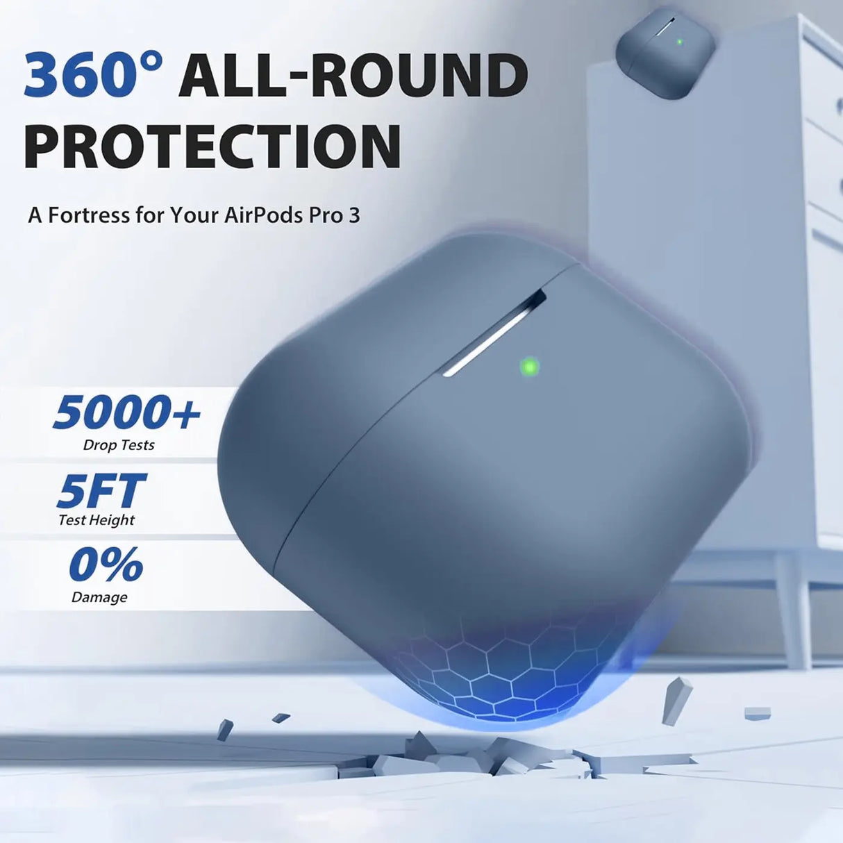 Silikon Schutzhülle für AirPods Pro 3 mit Soft-Touch Oberfläche, Karabiner und LED-Sichtfenster - ideal für Alltag, Sport und Reisen