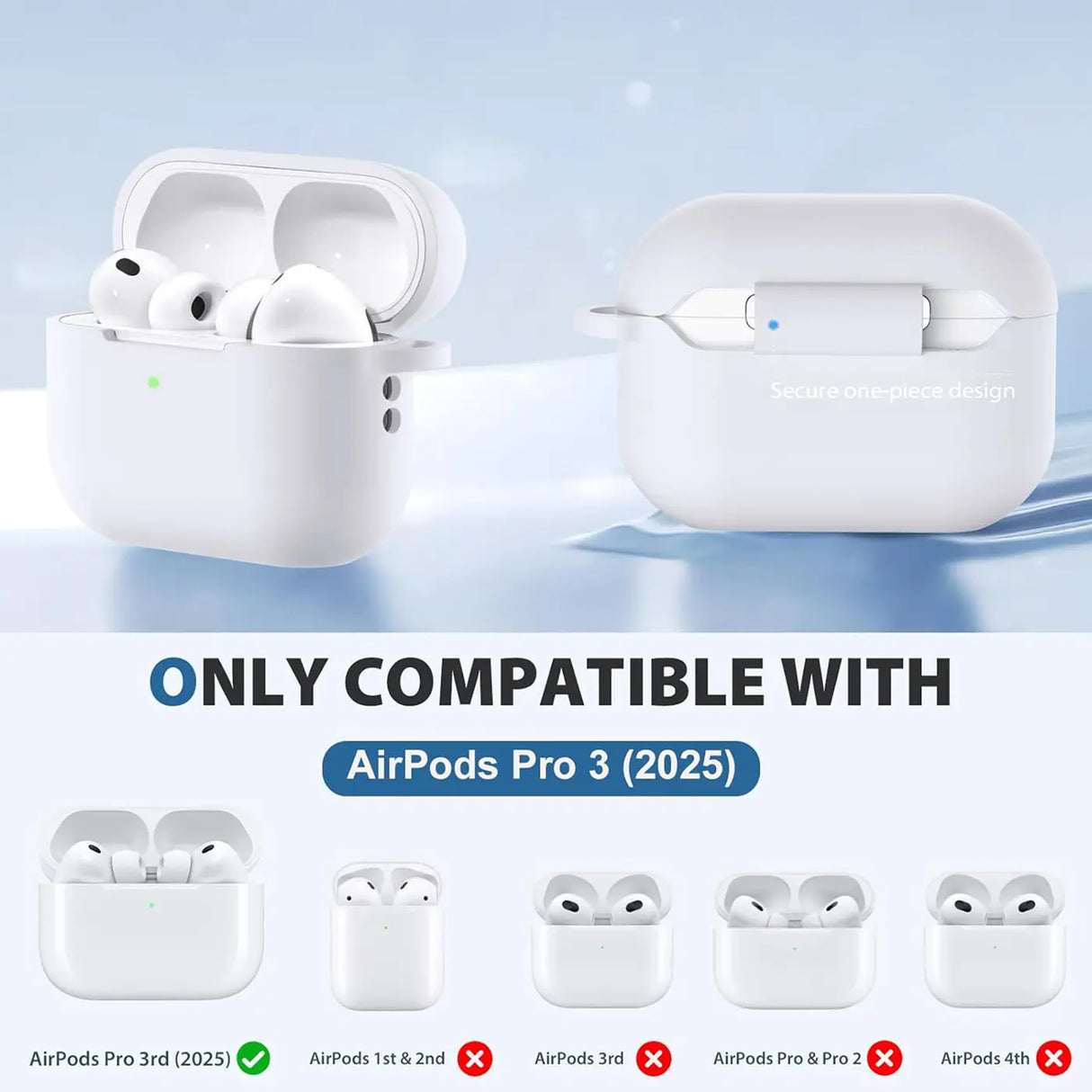 Silikon Schutzhülle für AirPods Pro 3 mit Soft-Touch Oberfläche, Karabiner und LED-Sichtfenster - ideal für Alltag, Sport und Reisen