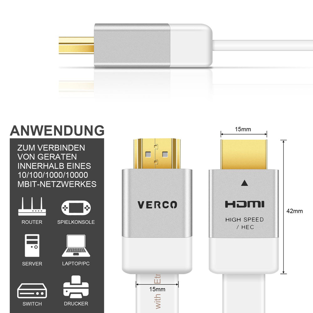 HDMI Flach Kabel - HD-Flat-100B - 3M - Weiss