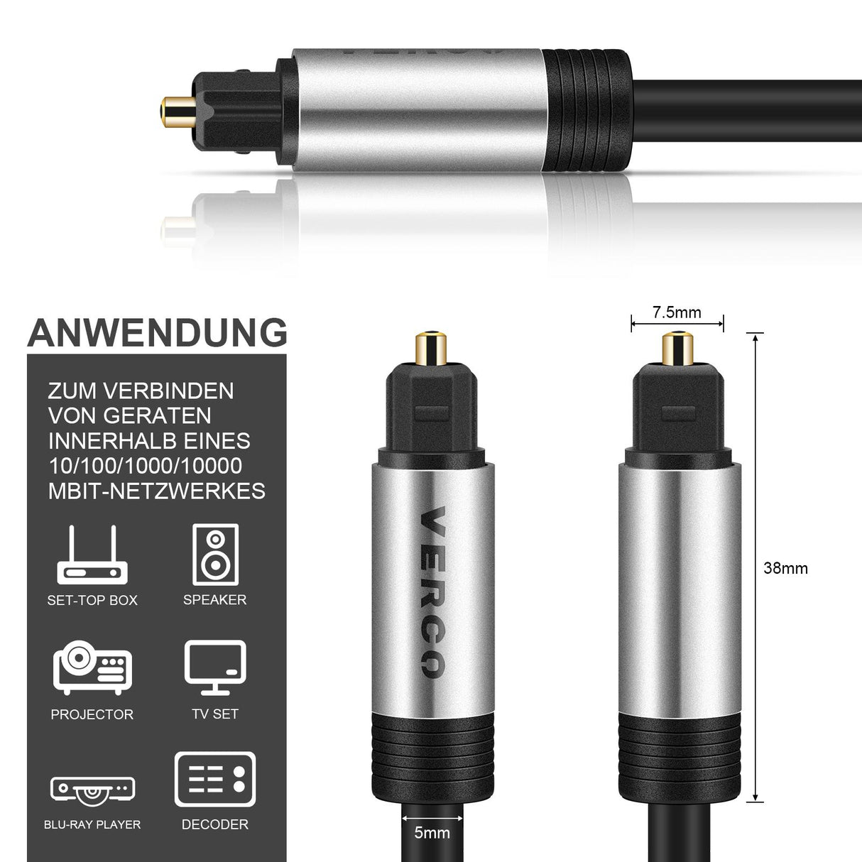 Toslink Kabel PVC - TLK-55W - 1M - Schwarz