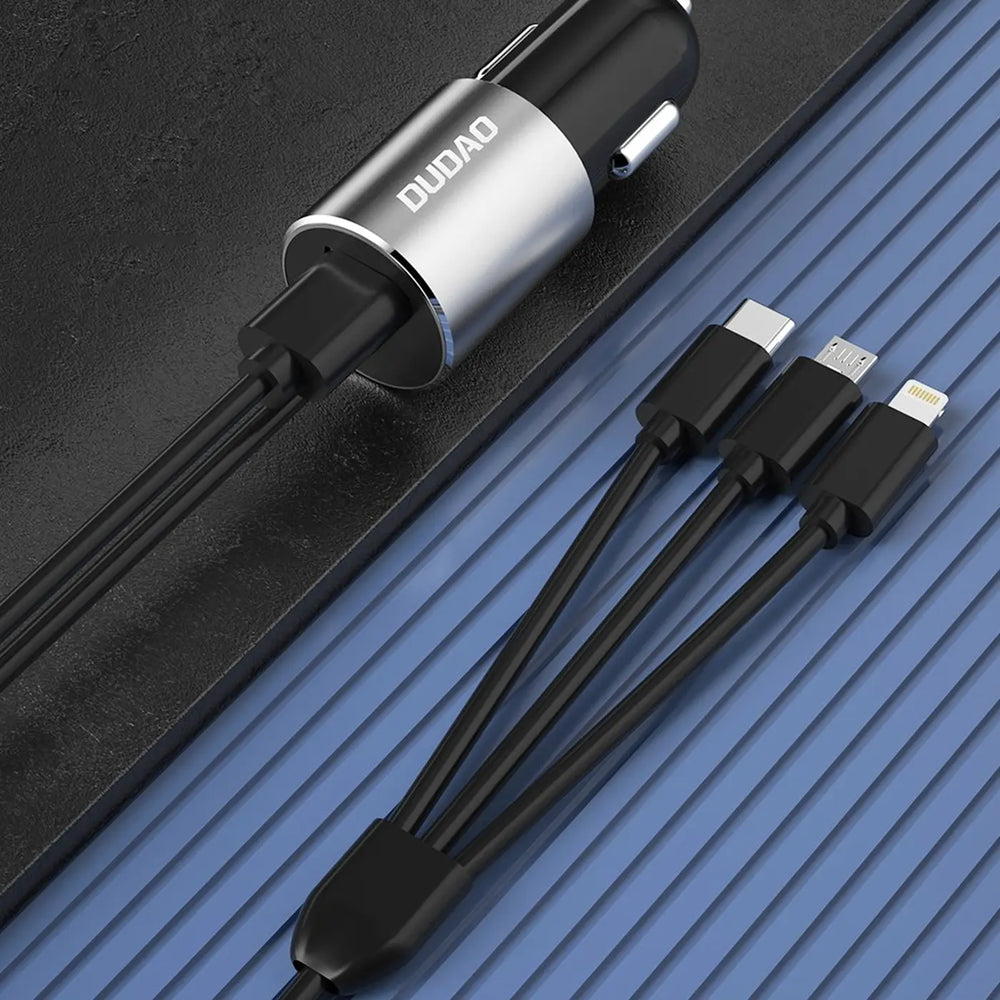 Dudao KFZ Ladegerät R5ProN Schwarz mit festem 3in1 Ladekabel