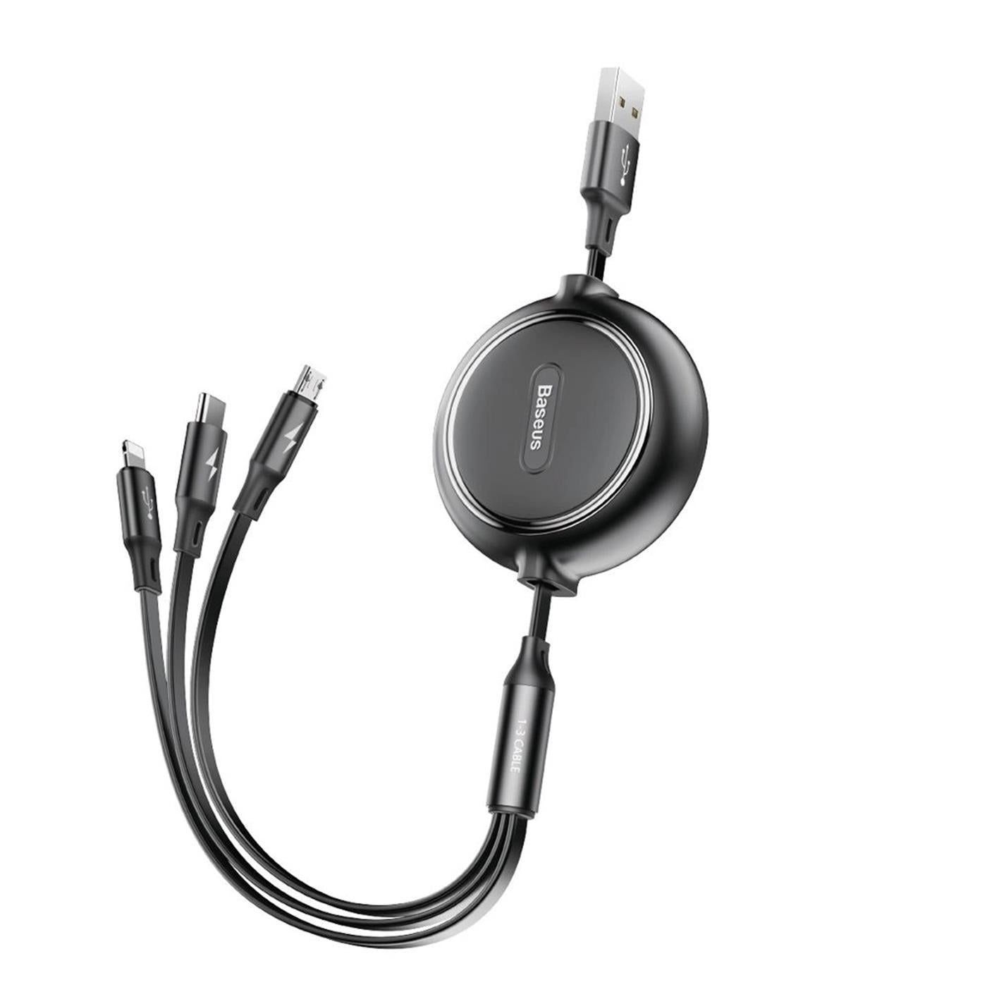 Ladekabel 3in1 Einziehbar – USB-C, Lightning, Micro-USB