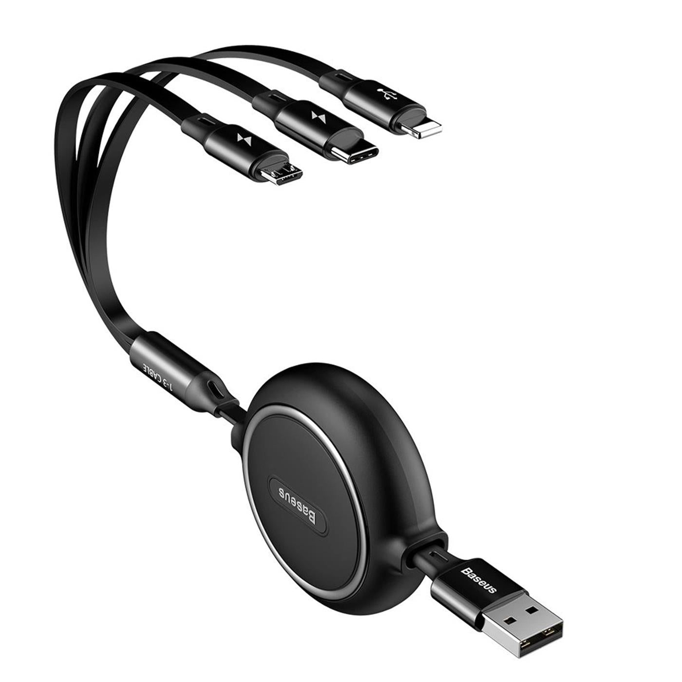 Ladekabel 3in1 Einziehbar – USB-C, Lightning, Micro-USB