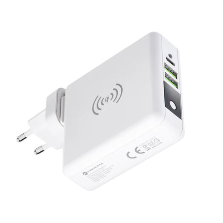 Forcell 4-in-1 Reiseladegerät mit USB-Anschlüssen und kabelloser Qi-Ladefunktion