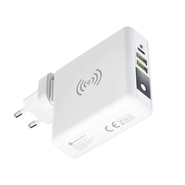 Forcell 4-in-1 Reiseladegerät mit USB-Anschlüssen und kabelloser Qi-Ladefunktion