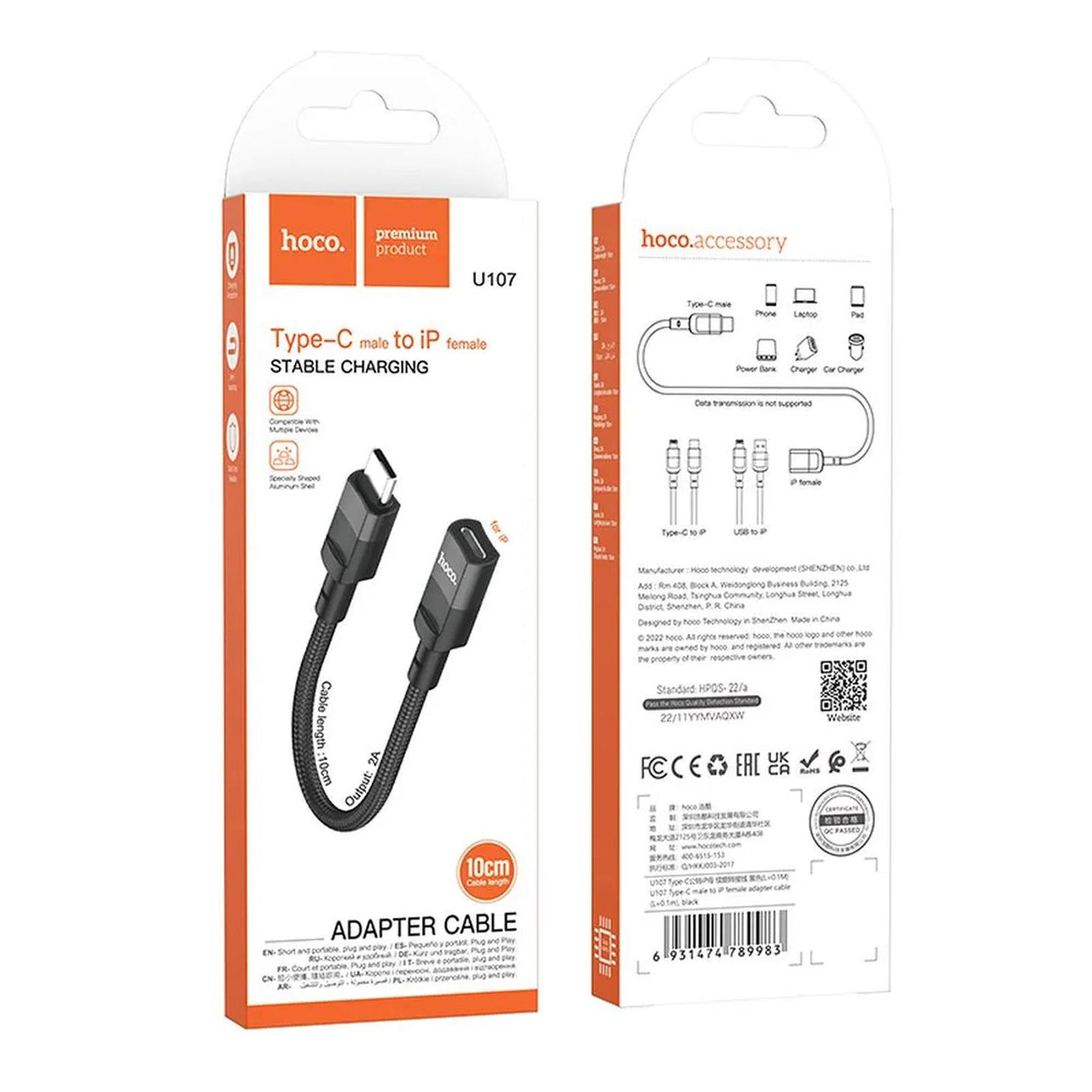 Hoco U107 USB-C auf Lightning Adapter- Schwarz
