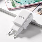 HOCO Netz Ladegerät C62A in Weiss mit 2 USB Ports und micro USB Kabel