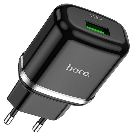 Hoco N3 Ladegerät, schwarz, mit Quick Charge 3.0, schnelles und sicheres Laden, USB-A Anschluss.