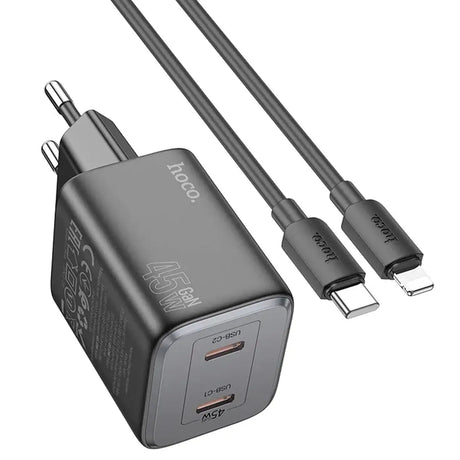 GaN USB-C Netz-Ladegerät Hoco N42 mit 2 USB-C Anschlüssen und Kabel-Option