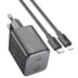 Hoco N42 Ladegerät Set, schwarz, mit 45W Leistung, USB-C Anschluss und Lightning-Kabel.