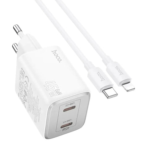GaN USB-C Netz-Ladegerät Hoco N42 mit 2 USB-C Anschlüssen und Kabel-Option