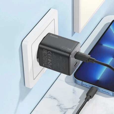 GaN USB-C Netz-Ladegerät Hoco N42 mit 2 USB-C Anschlüssen und Kabel-Option