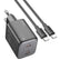 Hoco N42 45W Ladegerät Set, Schwarz, mit Dual USB-C Anschlüssen und USB-C Kabel.