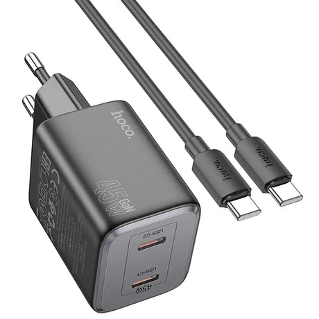 GaN USB-C Netz-Ladegerät Hoco N42 mit 2 USB-C Anschlüssen und Kabel-Option