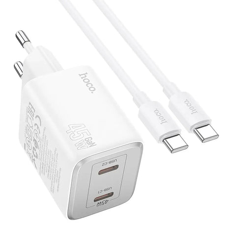 GaN USB-C Netz-Ladegerät Hoco N42 mit 2 USB-C Anschlüssen und Kabel-Option