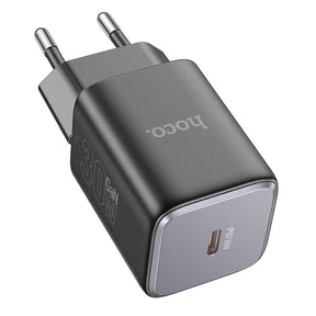 Hoco N43 30W GaN Ladegerät, USB-C Power Delivery, Schwarz, kompakt und leistungsstark.